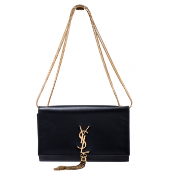 Pre Owned Saint Laurent Black Leather Kate Tassel Shoulder Bag