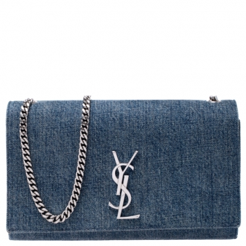 Pre Owned Saint Laurent Blue Jean Denim Medium Kate Monogram Shoulder Bag