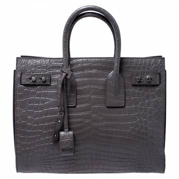 Pre Owned Saint Laurent Paris Grey Crocodile Embossed Leather Sac De Jour North-South Tote