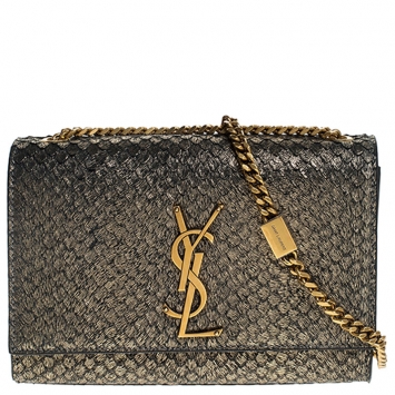 Pre Owned Saint Laurent Gold Snake Embossed Suede Small Kate Shoulder Bag