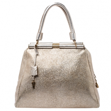 Pre Owned Saint Laurent Metallic Gold Leather Medium Majorelle Tote Bag