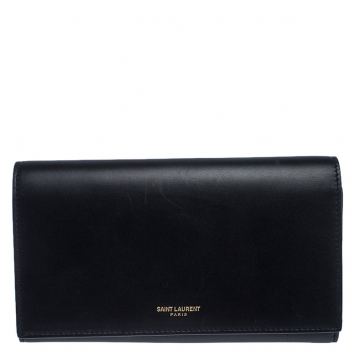 Pre Owned Saint Laurent Paris Black Leather Flap Wallet