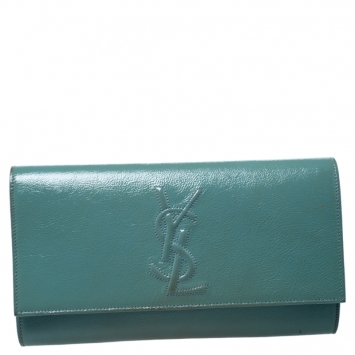 Pre Owned Saint Laurent Paris Mint Green Patent Leather Belle De Jour Flap Clutch