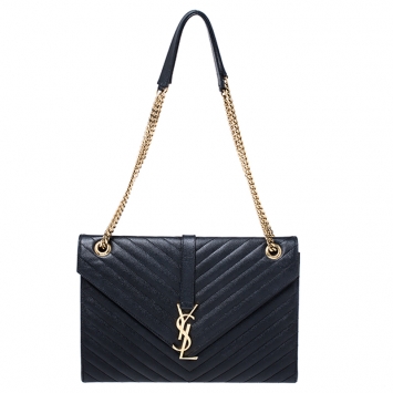 Pre Owned Saint Laurent Black Matelasse Leather Large Cassandre Flap Bag