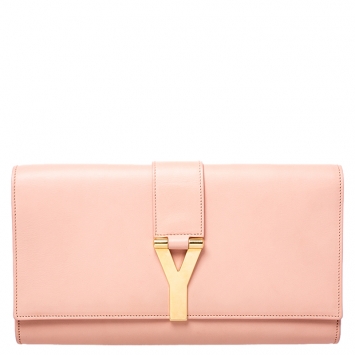 Pre Owned Saint Laurent Paris Blush Pink Leather Y Line Clutch
