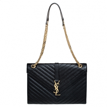 Pre Owned Saint Laurent Black Leather Monogram Envelope Shoulder Bag