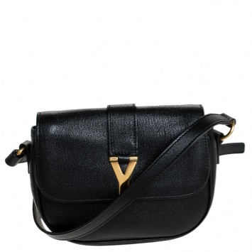 Pre Owned Saint Laurent Paris Black Leather Chyc Crossbody Bag
