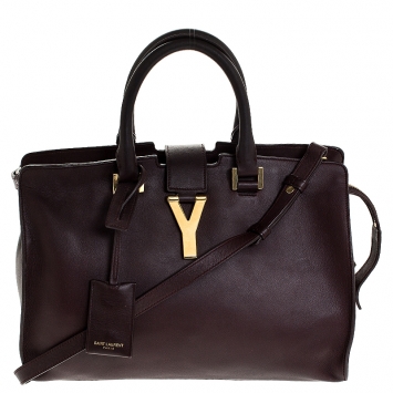 Pre Owned Saint Laurent Paris Burgundy Leather Small Cabas Ligne Y Tote