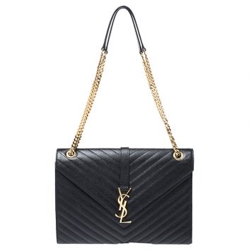 Pre Owned Saint Laurent Black Matelasse Leather Large Cassandre Flap Bag