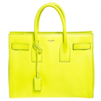 Pre Owned Saint Laurent Neon Green Leather Small Classic Sac De Jour Tote
