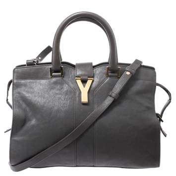 Pre Owned Saint Laurent Paris Grey Leather Small Cabas Chyc Tote