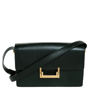Pre Owned Saint Laurent Green Leather Medium Lulu Shoulder Bag