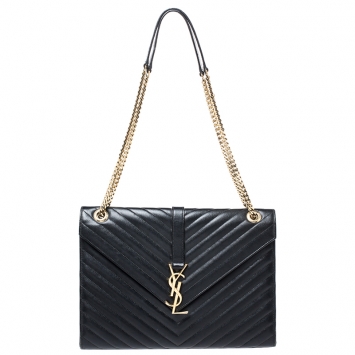 Pre Owned Saint Laurent Black Matelasse Leather Large Cassandre Flap Bag