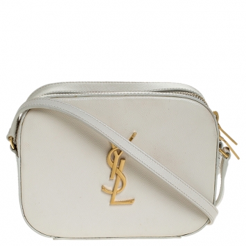 Pre Owned Saint Laurent Paris White Leather Monogramme Camera Crossbody Bag