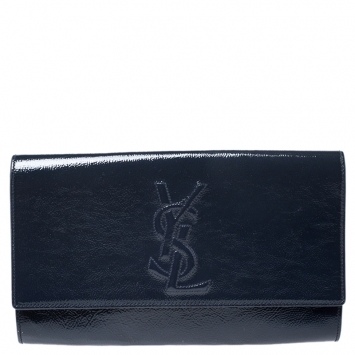 Pre Owned Saint Laurent Paris Navy Blue Patent Leather Belle De Jour Clutch