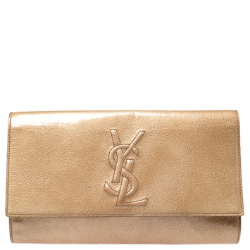 Pre Owned Saint Laurent Beige Patent Leather Belle De Jour Flap Clutch