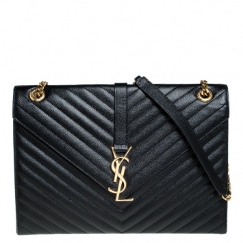 Pre Owned Saint Laurent Black Matelasse Leather Large Cassandre Flap Bag