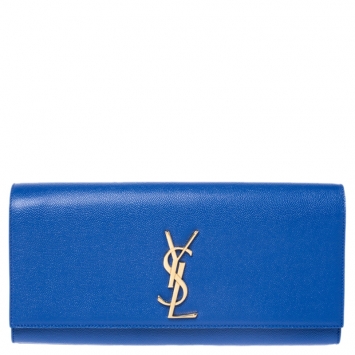 Pre Owned Saint Laurent Blue Leather Kate Monogram Clutch