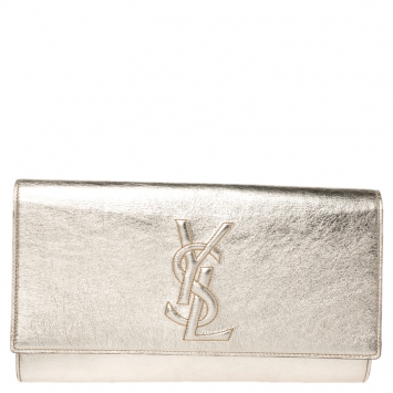 Pre Owned Saint Laurent Metallic Gold Leather Belle De Jour Flap Clutch