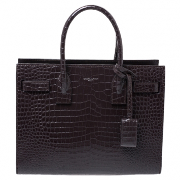 Pre Owned Saint Laurent Burgundy Crocodile Embossed Leather Baby Classic Sac De Jour Tote