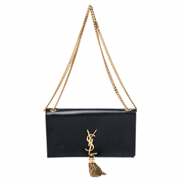 Pre Owned Saint Laurent Black Leather Medium Kate Tassel Shoulder Bag