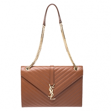 Pre Owned Saint Laurent Brown Matelasse Leather Large Cassandre Flap Bag