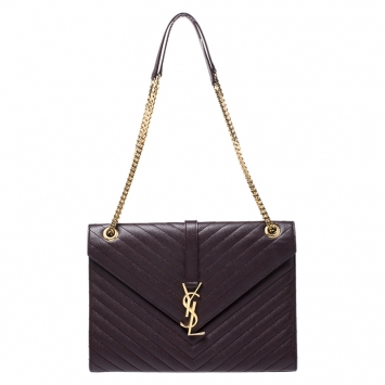 Pre Owned Saint Laurent Burgundy Leather Monogram Envelope Shoulder Bag