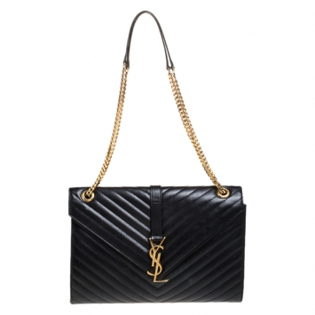 Pre Owned Saint Laurent Black Matelasse Leather Large Cassandre Flap Bag