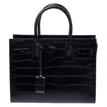 Pre Owned Saint Laurent Black Croc Embossed Leather Baby Classic Sac De Jour Tote