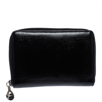 Pre Owned Saint Laurent Paris Black Patent Leather Zip Around Wallet