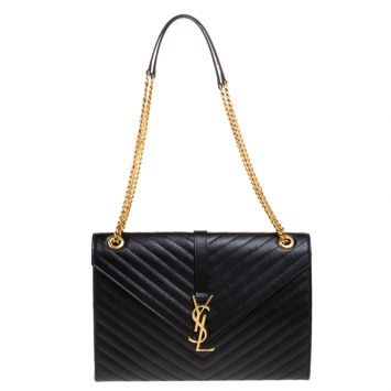 Pre Owned Saint Laurent Black Matelasse Leather Large Cassandre Flap Bag