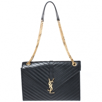 Pre Owned Saint Laurent Black Matelasse Leather Large Cassandre Flap Bag