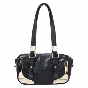 Pre Owned Saint Laurent Paris Black Leather Metal Small Shoulder Bag
