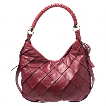 Pre Owned Saint Laurent Paris Red Pleated Leather Hobo