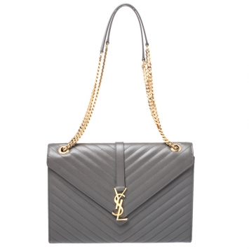 Pre Owned Saint Laurent Grey Matelasse Leather Large Cassandre Flap Bag