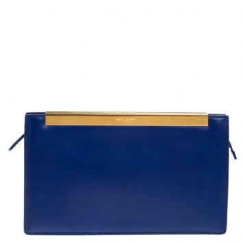 Pre Owned Saint Laurent Paris Blue Leather Lutetia Clutch