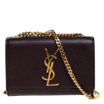 Pre Owned Saint Laurent Burgundy Monogram Leather Kate Crossbody Bag 