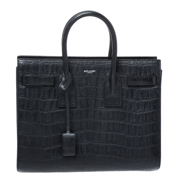 Pre Owned Saint Laurent Black Croc Embossed Leather Small Classic Sac De Jour Tote
