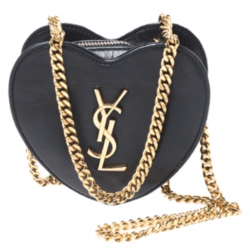 Pre Owned Saint Laurent Paris Black Leather Mini Love Heart Crossbody Bag
