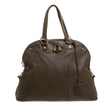 Pre Owned Saint Laurent Olive Green Leather Oversized Muse Bag