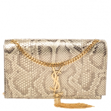 Pre Owned Saint Laurent Metallic Gold Python Medium Kate Tassel Shoulder Bag