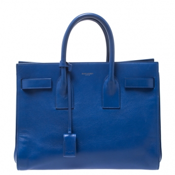 Pre Owned Saint Laurent Blue Leather Small Classic Sac De Jour Tote