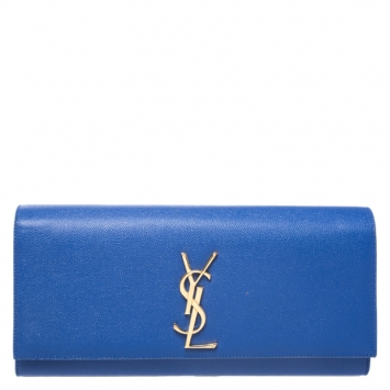 Pre Owned Saint Laurent Blue Leather Kate Monogram Clutch