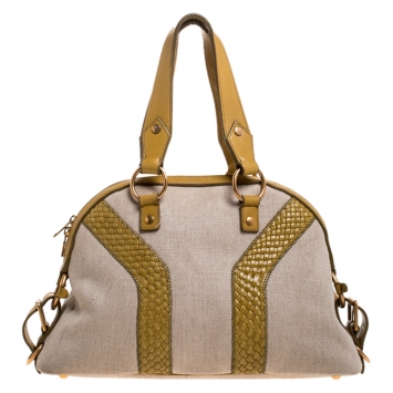 Pre Owned Saint Laurent Paris Beige/Yellow Canvas and Leather Medium Muse Bag
