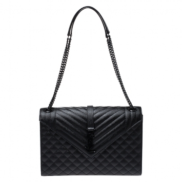 Pre Owned Saint Laurent Black Mix Matelasse Leather Envelope Shoulder Bag