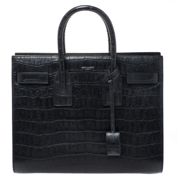 Pre Owned Saint Laurent Black Croc Embossed Leather Small Classic Sac De Jour Tote