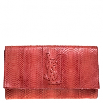 Pre Owned Saint Laurent Red Python Belle De Jour Flap Clutch
