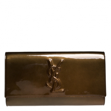 Pre Owned Saint Laurent Brown Patent Leather Belle De Jour Flap Clutch
