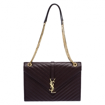 Pre Owned Saint Laurent Burgundy Leather Monogram Envelope Shoulder Bag
