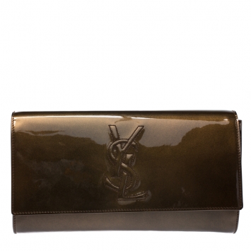 Pre Owned Saint Laurent Brown Patent Leather Belle De Jour Flap Clutch